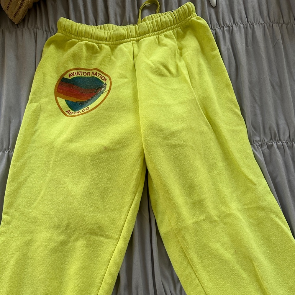 Florescent Green Aviator Nation sweatpants